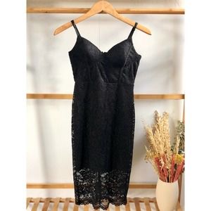 Lulus Versailles Black Lace Bodycon Midi Dress
